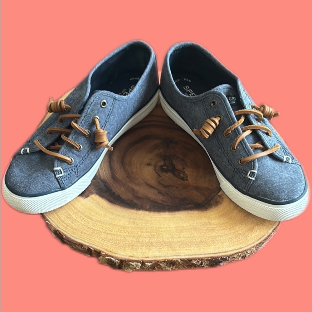 Sperry Brown and Blue Denium Top-Sider Loafers with Lace-Up Design
